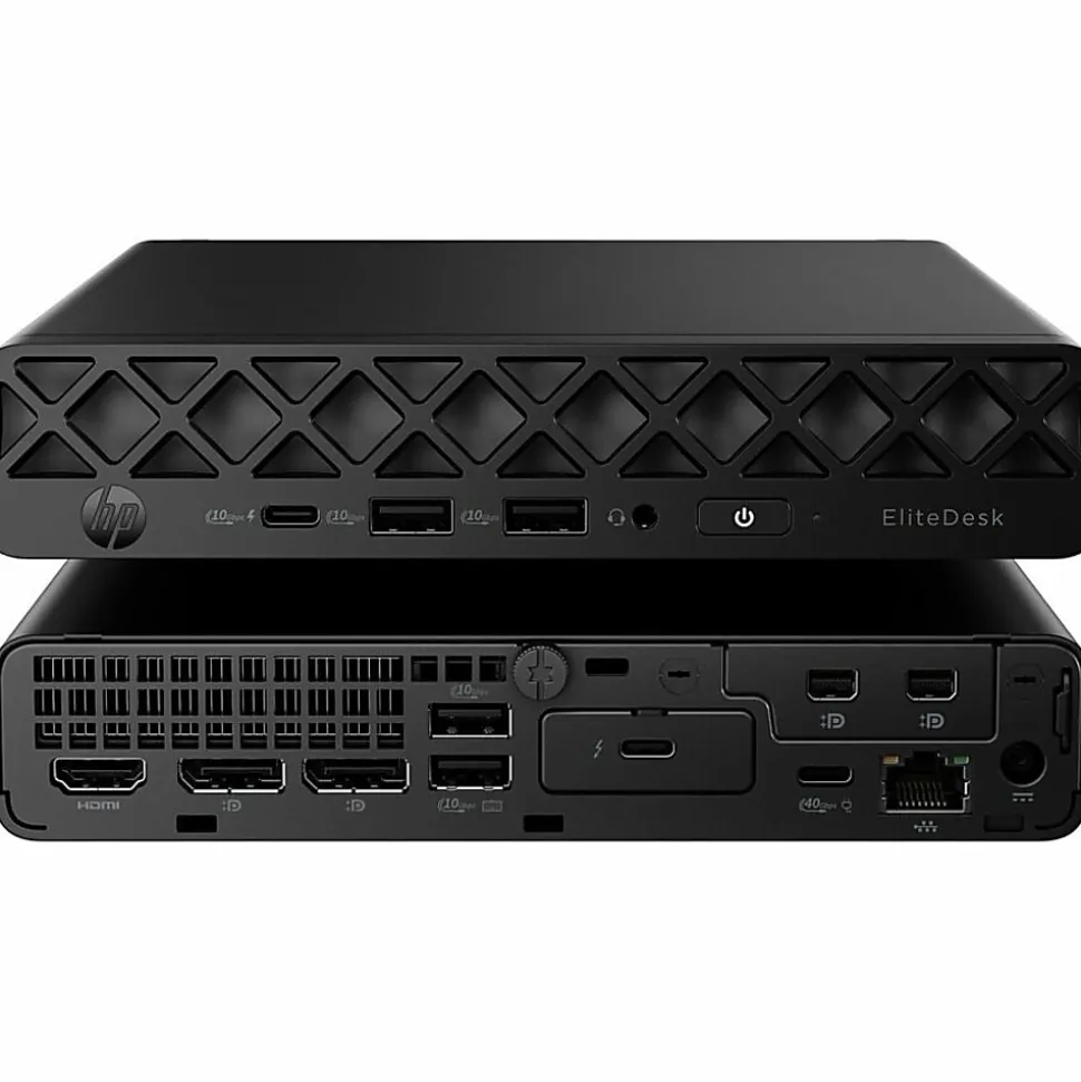 HP EliteDesk 8 G1a Desktop Computer, AMD Ryzen 5 220, 16 GB, 256 GB PCI Express NVMe SSD, Mini PC, Jack Black, D32NPATABA