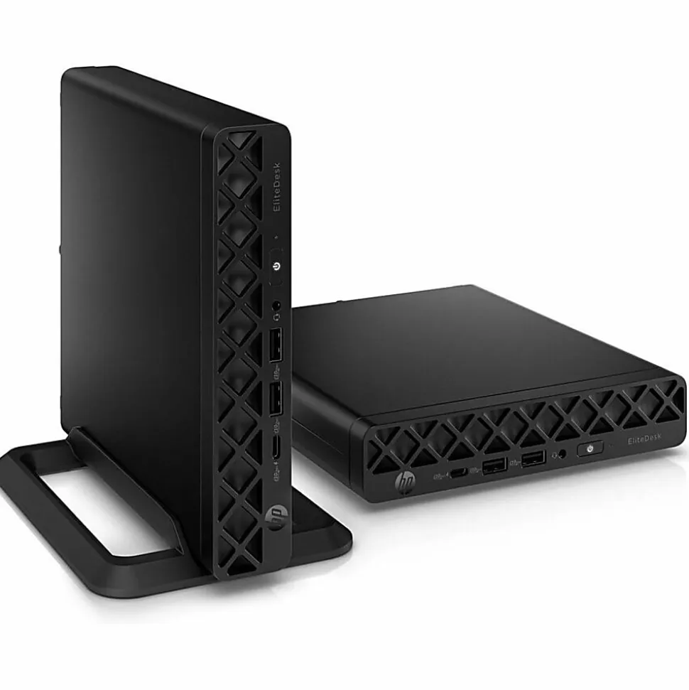 HP EliteDesk 8 G1a Desktop Computer, AMD Ryzen 5 220, 16 GB, 256 GB PCI Express NVMe SSD, Mini PC, Jack Black, D32NPATABA