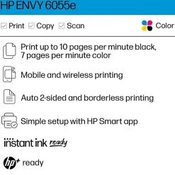 HP ENVY 6055e Wireless All-in-One Color Printer with 3 months Free Instant Ink with HP+ (223N1A)
