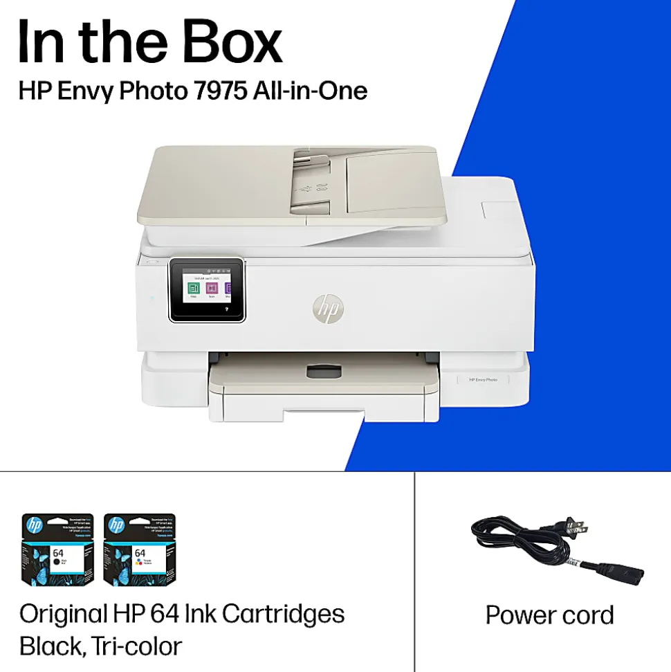 HP Envy Photo 7975 Wireless Color Inkjet Photo Printer, Print, scan, copy, Duplex printing best for home, 3 months of free Instant Ink, AI-enabled