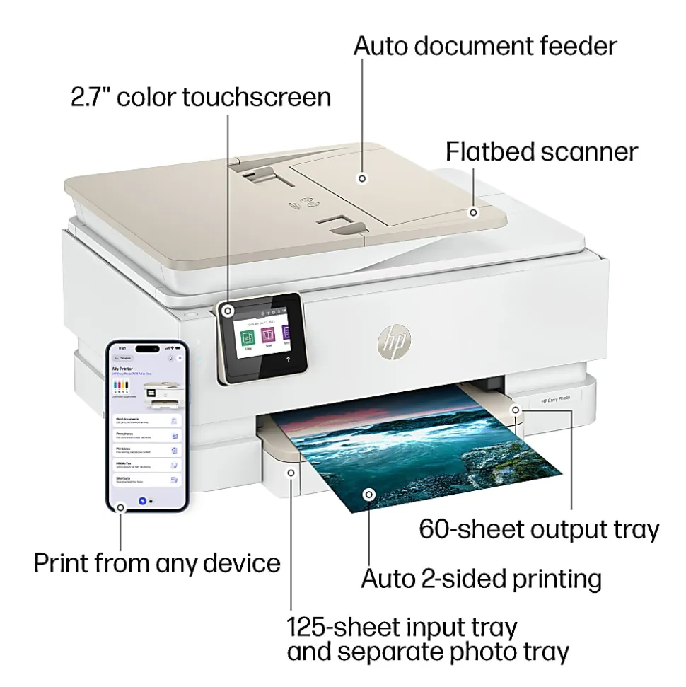HP Envy Photo 7975 Wireless Color Inkjet Photo Printer, Print, scan, copy, Duplex printing best for home, 3 months of free Instant Ink, AI-enabled