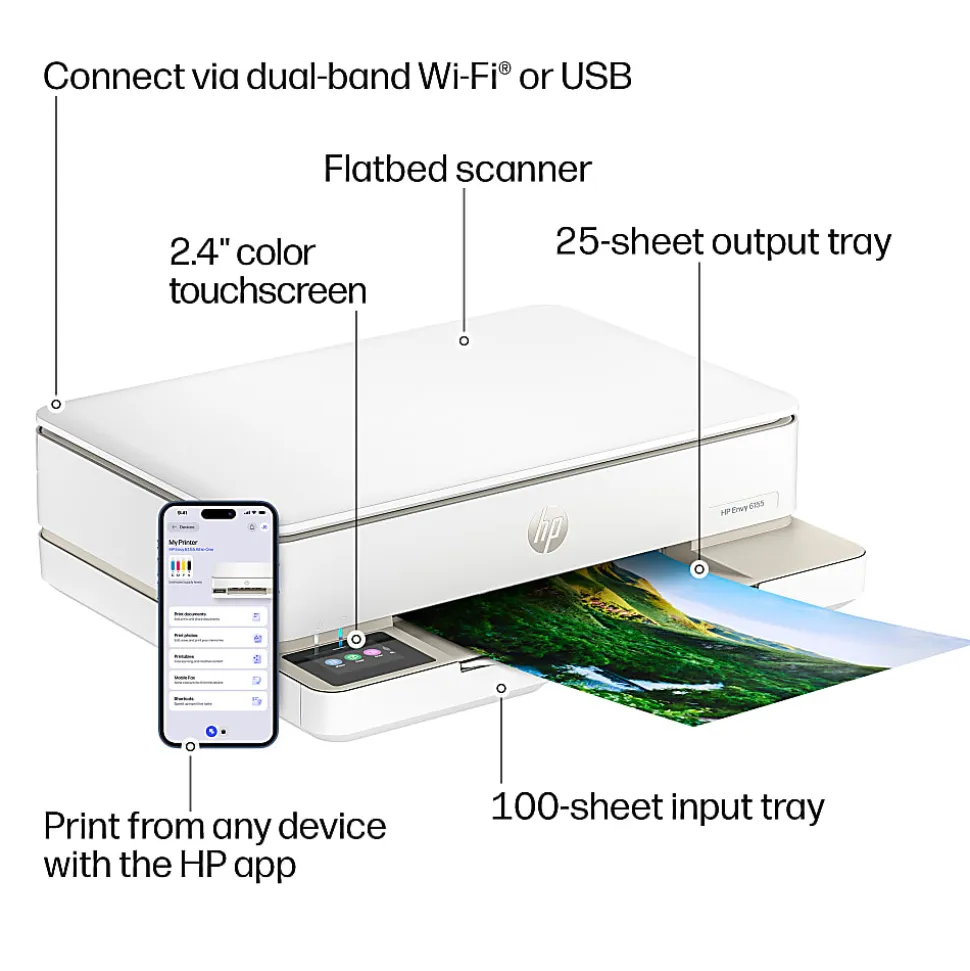 HP Envy 6155 Wireless All-in-One Color Inkjet Printer, Print/Scan/Copy, Duplex Printing, 3 Months of free Instant Ink