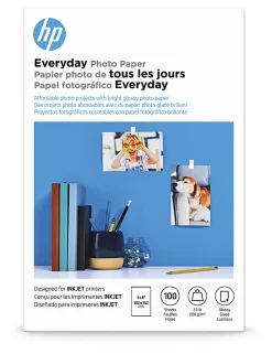 HP Everyday Photo Paper for Inkjet Printers, Glossy, 4" x 6", 53 Lb, Pack Of 100 Sheets (CR759A)