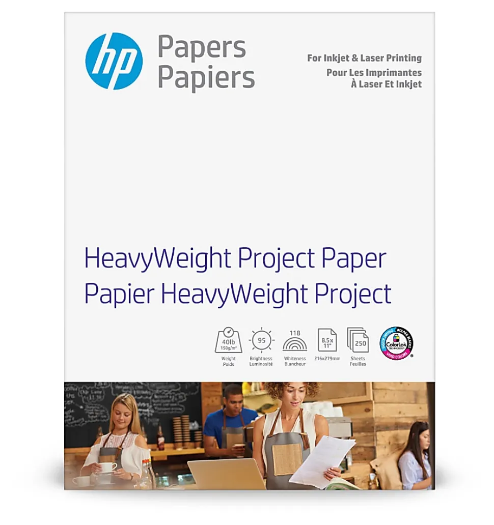 HP Heavyweight Project Paper, White, Letter (8.5" x 11"), 250 Sheets Per Pack, 95 Brightness, 40 Lb, 95 Brightness