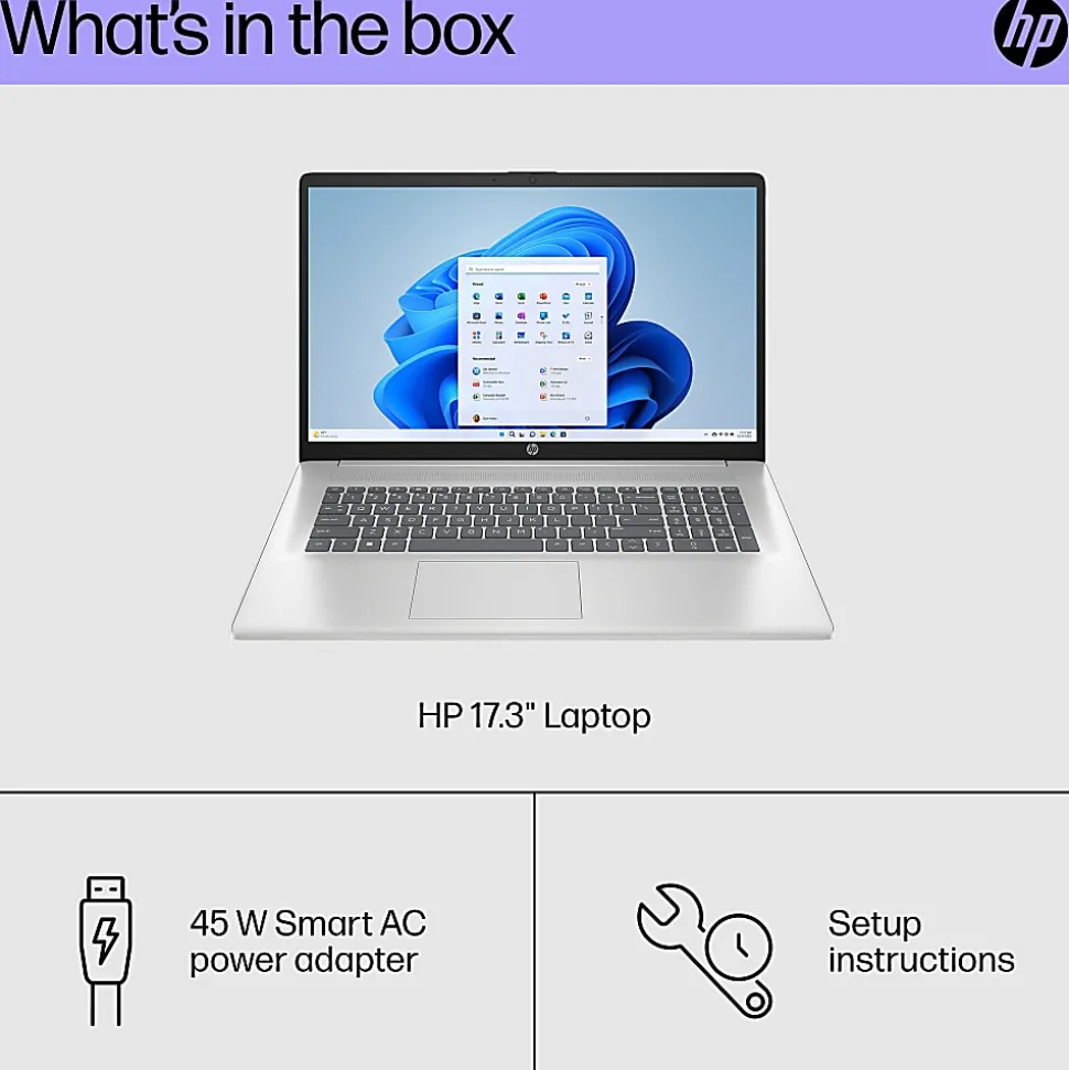 HP 17.3" Laptop, Open Box, AMD Ryzen 3, AI Enabled, 8GB RAM, 256GB Solid State Drive, Wi-Fi 6, Windows® 11 Home (17-cp2134od)