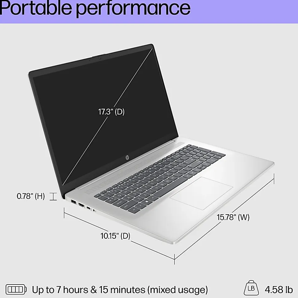 HP 17.3" Laptop, Open Box, AMD Ryzen 3, AI Enabled, 8GB RAM, 256GB Solid State Drive, Wi-Fi 6, Windows® 11 Home (17-cp2134od)