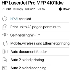 HP LaserJet Pro MFP 4101fdw Wireless Printer, Print, scan, copy, fax, Fast speeds, Easy setup, Mobile printing, Best for office, AI-enabled