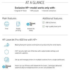 HP LaserJet Pro 4001ne Wireless Laser Monochrome Printer with HP+ Smart Office Features (2Z599E)