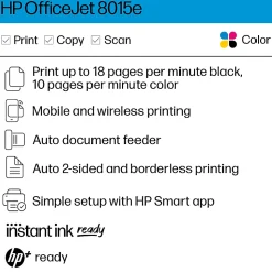 HP OfficeJet 8015e Wireless All-in-One Printer with 6 Months of Free Instant Ink with HP+ (228F5A)