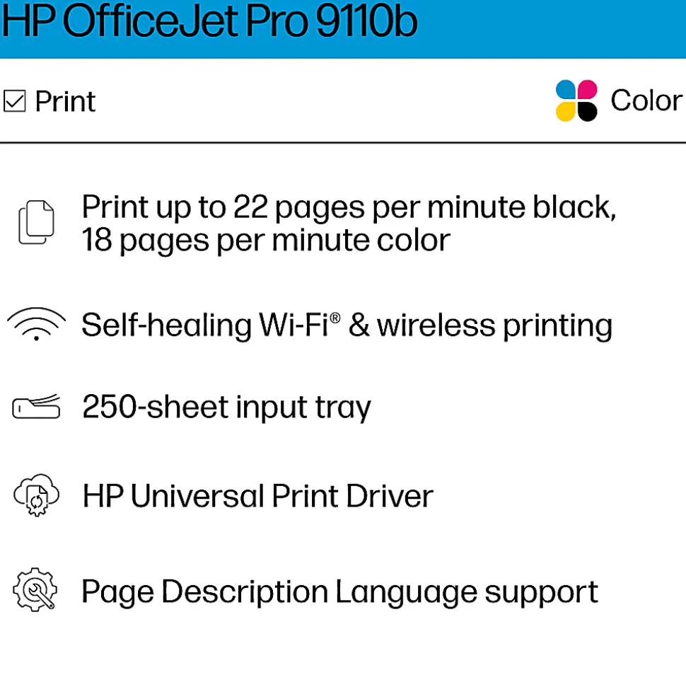 HP OfficeJet Pro 9110b Wireless Printer with 3 Months of Free Instant Ink with HP+ (5A0S1A)