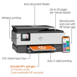 HP OfficeJet Pro 8035e Wireless Inkjet All-In-One Color Printer (Basalt) With HP+ (1L0H6A)