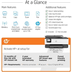 HP OfficeJet Pro 8035e Wireless Inkjet All-In-One Color Printer (Basalt) With HP+ (1L0H6A)
