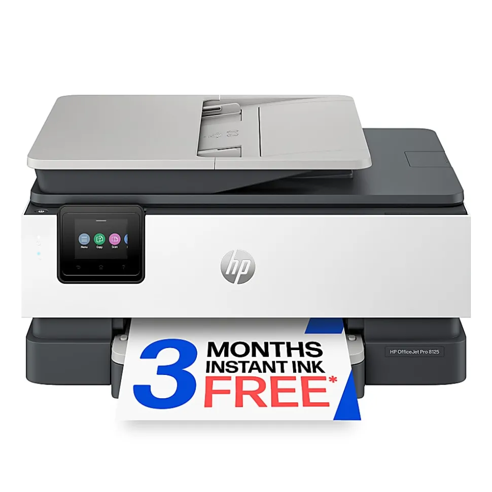 HP OfficeJet Pro 8125 Wireless All-in-One Color Inkjet Printer, Print, Scan, Copy, ADF, Duplex Printing, 3 months of Free Instant Ink, AI-Capable