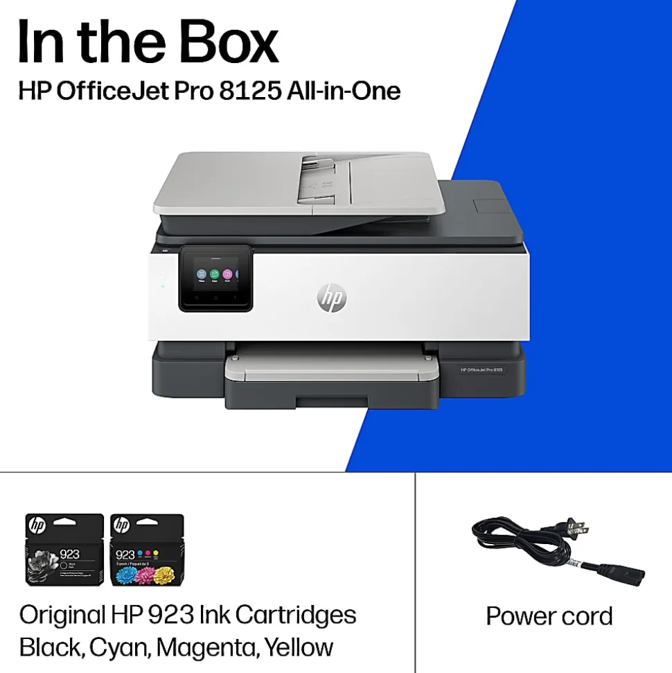HP OfficeJet Pro 8125 Wireless All-in-One Color Inkjet Printer, Print, Scan, Copy, ADF, Duplex Printing, 3 months of Free Instant Ink, AI-Capable