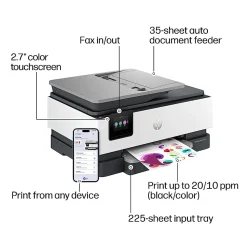 HP OfficeJet Pro 8135 Wireless All-in-One Color Inkjet Printer, print, scan, copy, fax, ADF, Duplex printing, 3 months of free Instant Ink, AI-Capable
