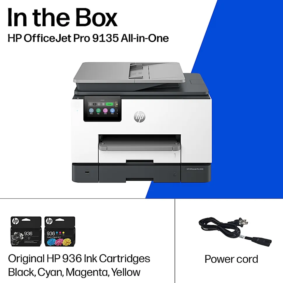 HP OfficeJet Pro 9135 Wireless All-in-One Color Inkjet Printer, print, scan, copy, fax, ADF, Duplex print/scan, 3 months free Instant Ink, AI-capable