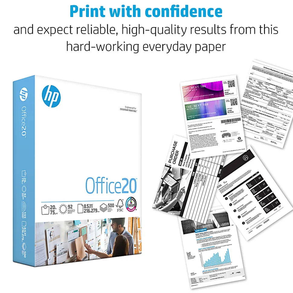 HP Office20 Printer & Copy Paper, 5 Reams, White, Letter (8.5" x 11"), 2500 Sheets Per Case, 20 Lb, 92 Brightness