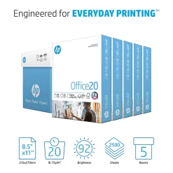 HP Office20 Printer & Copy Paper, 5 Reams, White, Letter (8.5