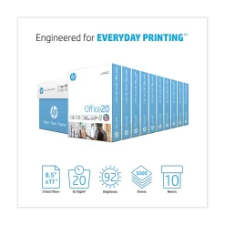HP Papers Office20™, 92 Bright, 20 lb Bond Weight, 8.5 x 11, White, 500 Sheets/Ream, 10 Reams/Carton