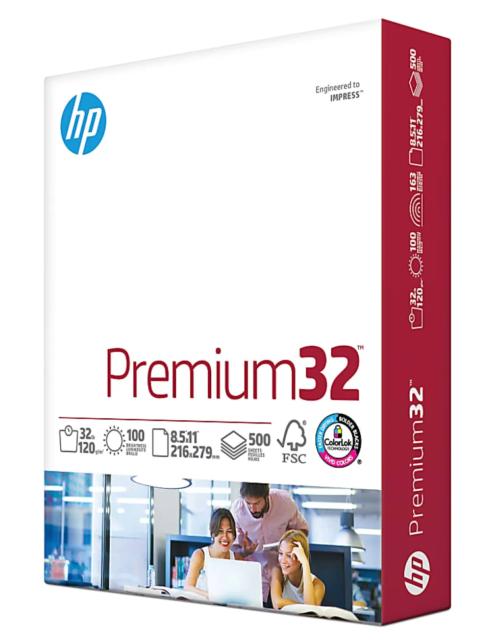 HP Premium32 Laser Paper, 1 Ream, Smooth, White, Letter Size (8 1/2" x 11"), Ream Of 500 Sheets, 32 Lb, 100 Brightness