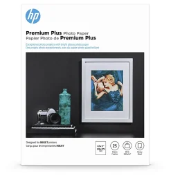 HP Premium Plus Photo Paper for Inkjet Printers, Glossy, Letter Size (8 1/2" x 11"), 80 Lb., Pack Of 25 Sheets (CR670A)