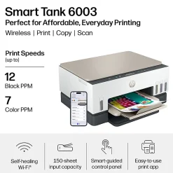 HP Smart Tank 6003 Wireless All-in-One Cartridge-free Ink Tank Printer with up to 3 years of ink included, AI-capable (9B5C8A)