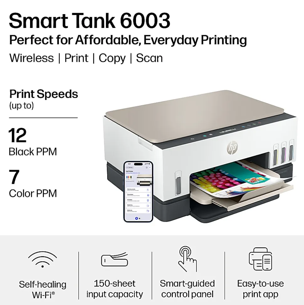 HP Smart Tank 6003 Wireless All-in-One Cartridge-free Ink Tank Printer with up to 3 years of ink included, AI-capable (9B5C8A)