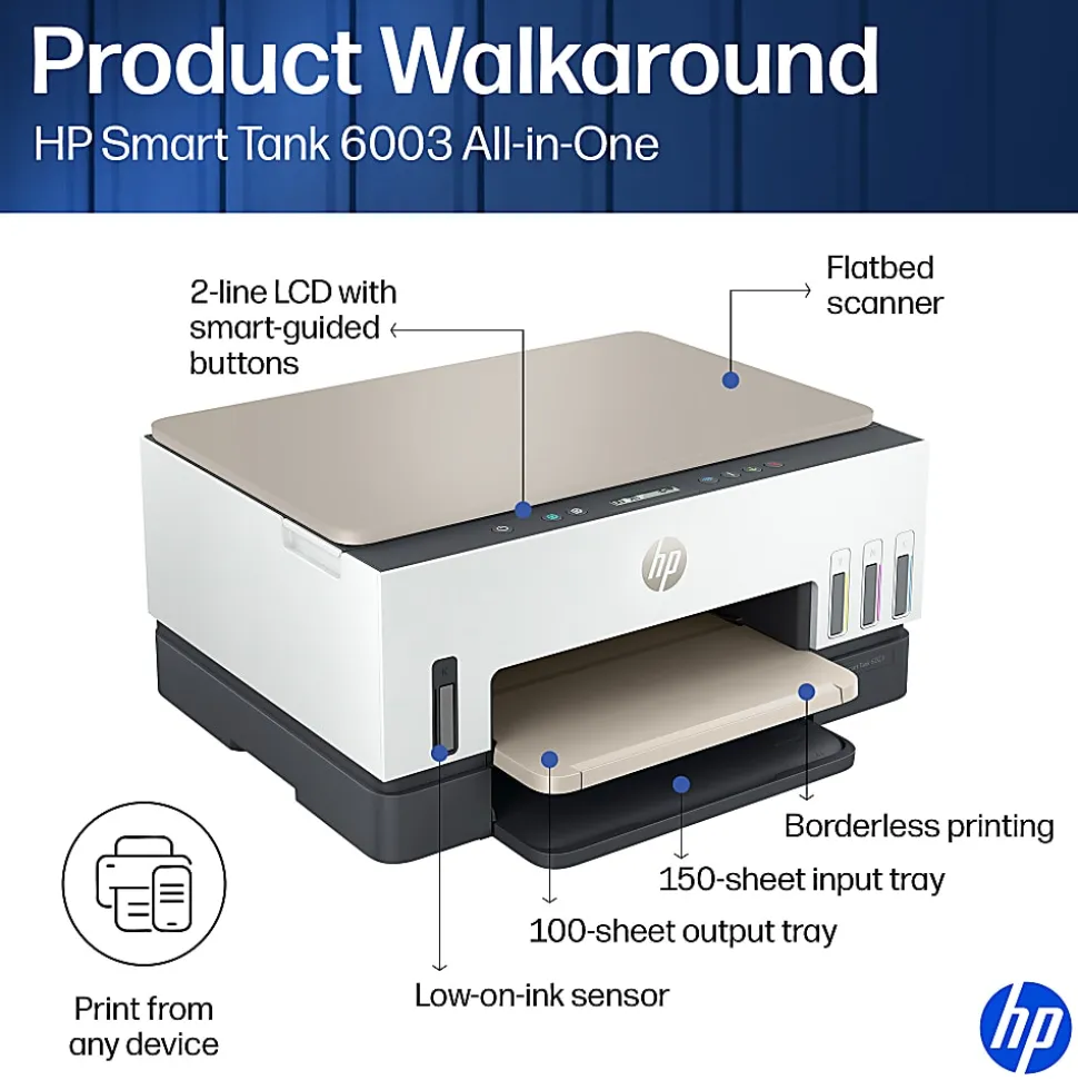 HP Smart Tank 6003 Wireless All-in-One Cartridge-free Ink Tank Printer with up to 3 years of ink included, AI-capable (9B5C8A)