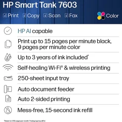 HP Smart Tank 7603 Wireless All-in-One Cartridge-free Ink Tank Printer with up to 3 years of ink included, AI-capable (9B5D1A)
