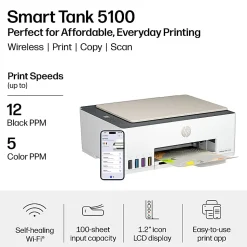 HP Smart Tank 5100 Wireless All-in-One Cartridge-free Ink Tank Printer with up to 3 years of ink included, AI-capable (9B2D1A)