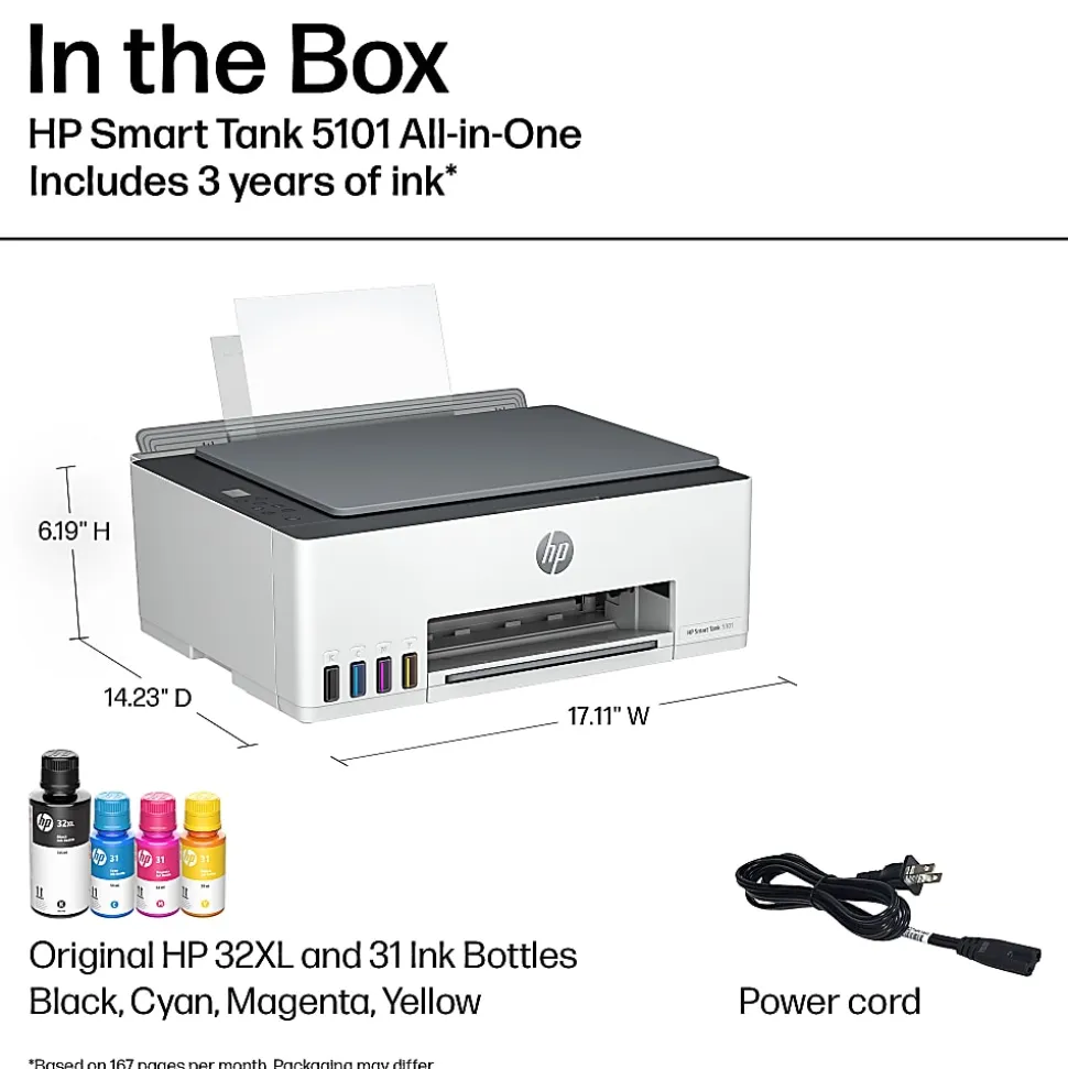 HP Smart Tank 5101 Wireless All-in-One Cartridge-free Ink Tank Printer with up to 3 years of ink included, AI-capable (1F3Y0A)