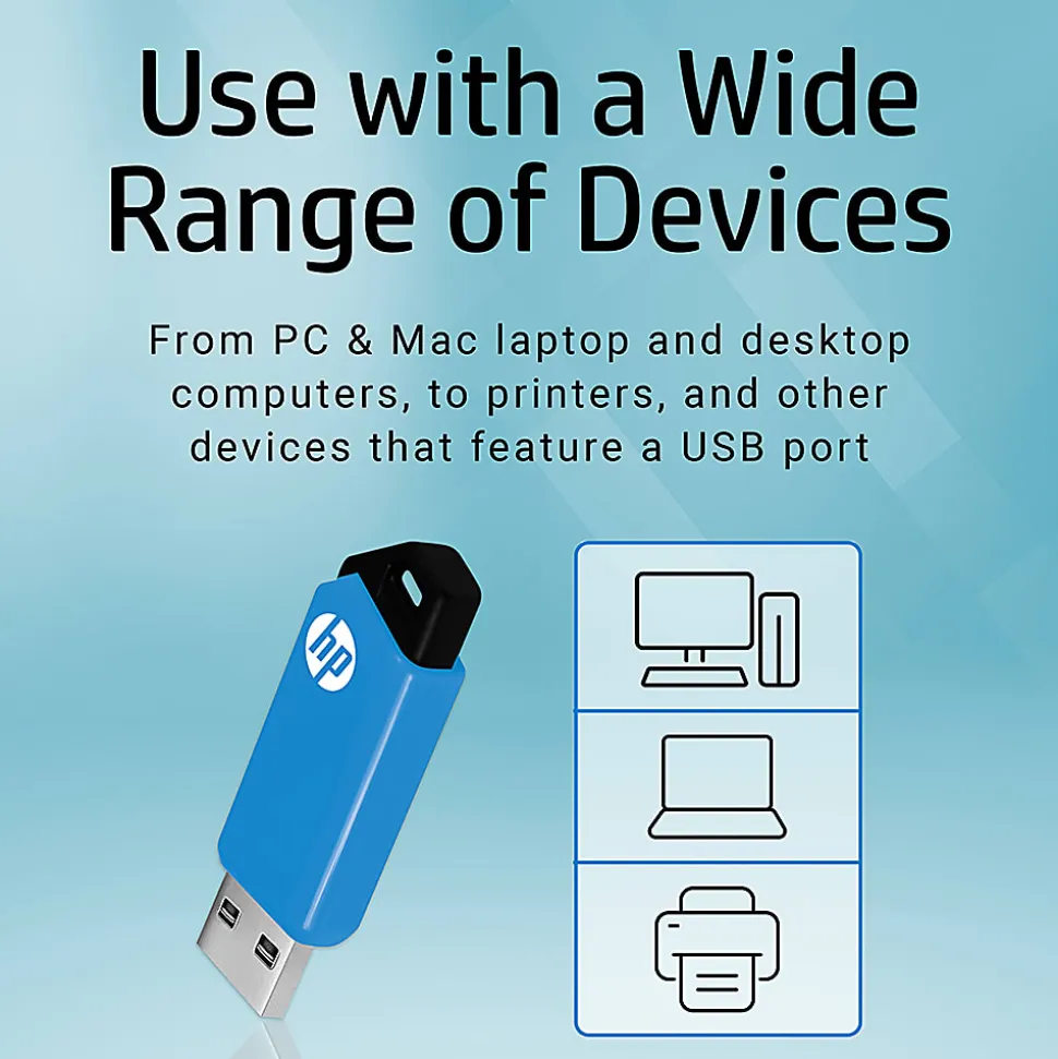 HP v150w USB 2.0 Flash Drive, 32GB, Blue