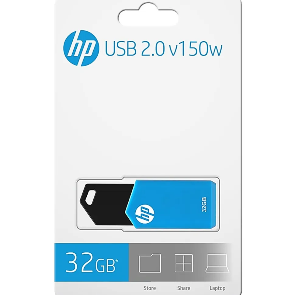 HP v150w USB 2.0 Flash Drive, 32GB, Blue