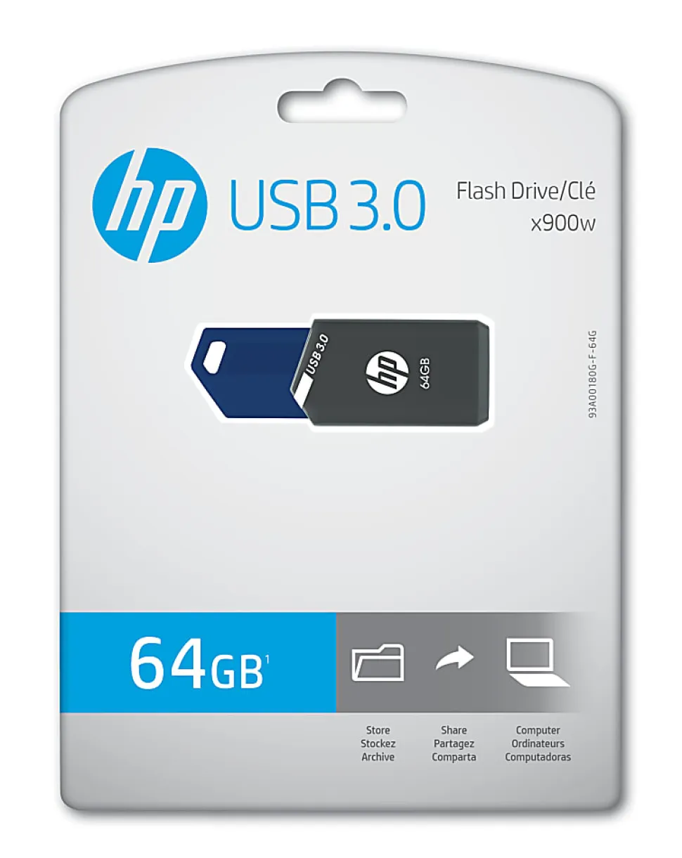 HP x900w USB 3.0 Flash Drive, 64GB, Gray/Blue