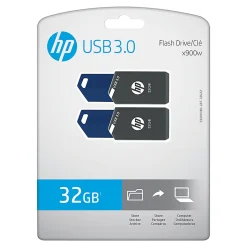 HP x900w USB 3.0 Flash Drives, 32GB, Gray/Blue, Pack Of 2 Flash Drives