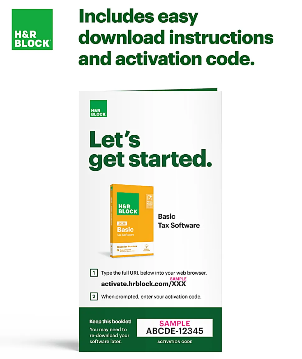 H&R Block Basic Tax Software, 2025, Windows/Mac, Download/Product Key