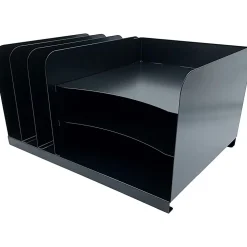 Huron Combo Slots Desk Organizer, 6 Compartment(s), Horizontal/Vertical, 8"H x 15"W x 11"D, Durable, Black, Steel