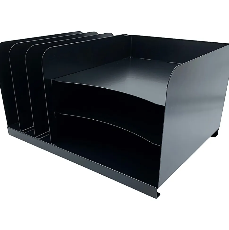 Huron Combo Slots Desk Organizer, 6 Compartment(s), Horizontal/Vertical, 8"H x 15"W x 11"D, Durable, Black, Steel