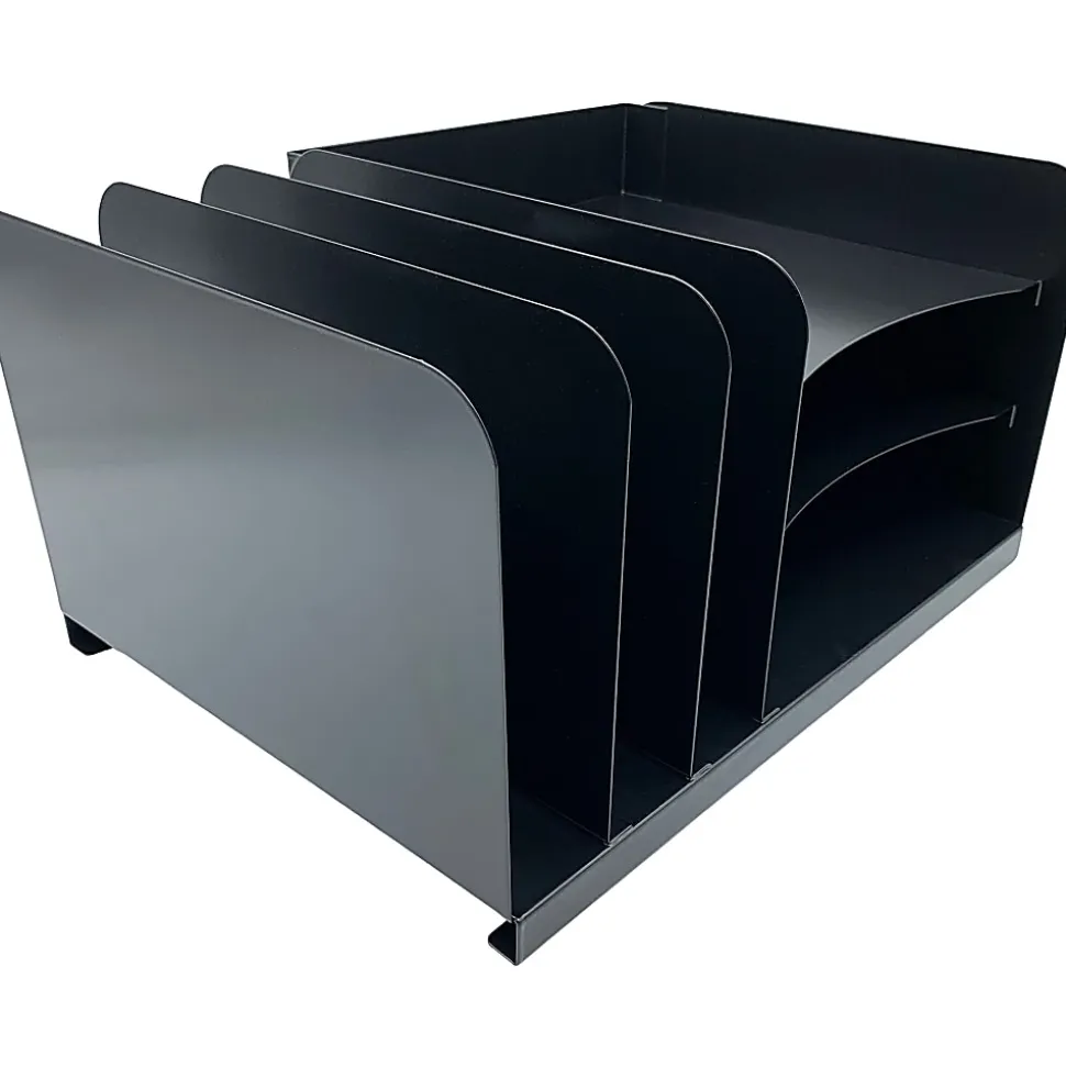 Huron Combo Slots Desk Organizer, 6 Compartment(s), Horizontal/Vertical, 8"H x 15"W x 11"D, Durable, Black, Steel