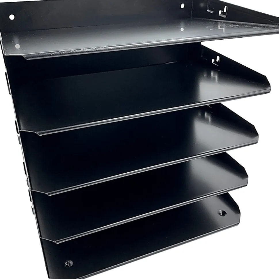 Huron Horizontal Slots Desk Organizer, 5 Compartment(s), Horizontal, 12"H x 8.75"W x 12"D, Durable, Black, Steel