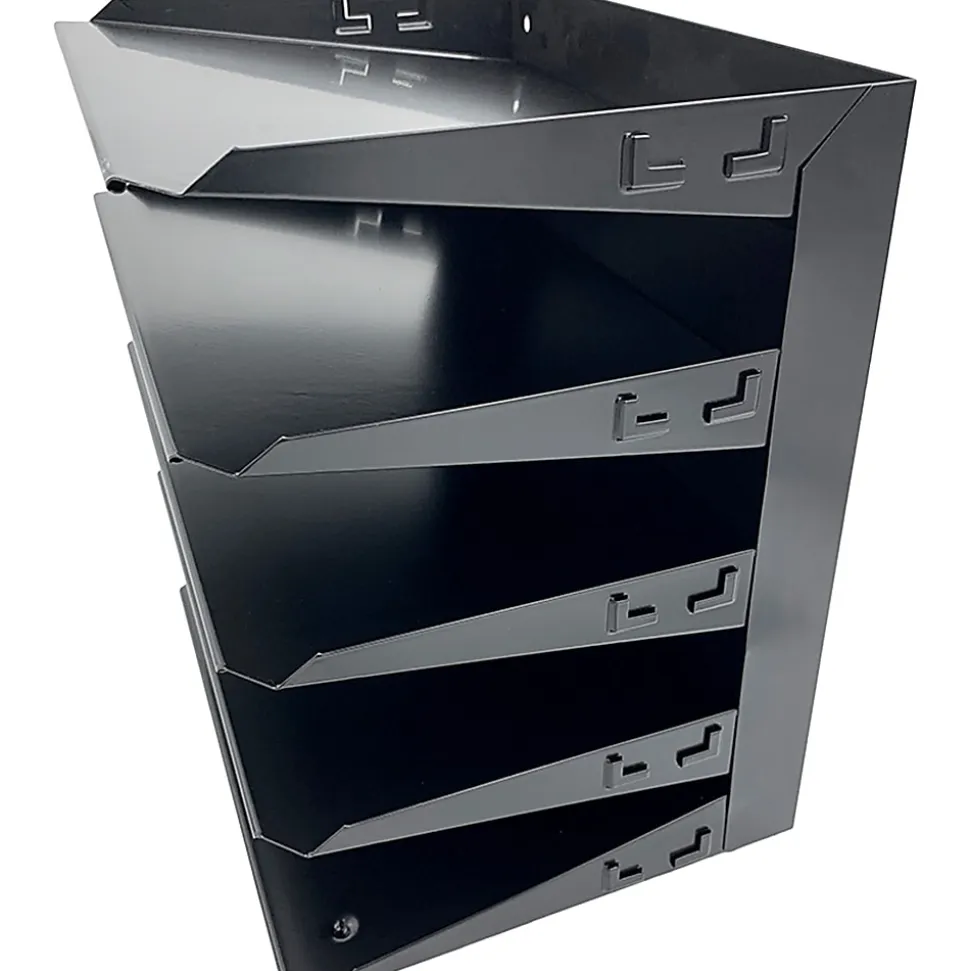 Huron Horizontal Slots Desk Organizer, 5 Compartment(s), Horizontal, 12"H x 8.75"W x 12"D, Durable, Black, Steel