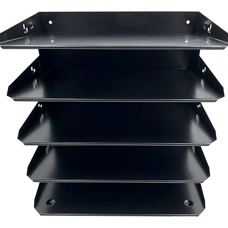 Huron Horizontal Slots Desk Organizer, 5 Compartment(s), Horizontal, 12"H x 8.75"W x 12"D, Durable, Black, Steel