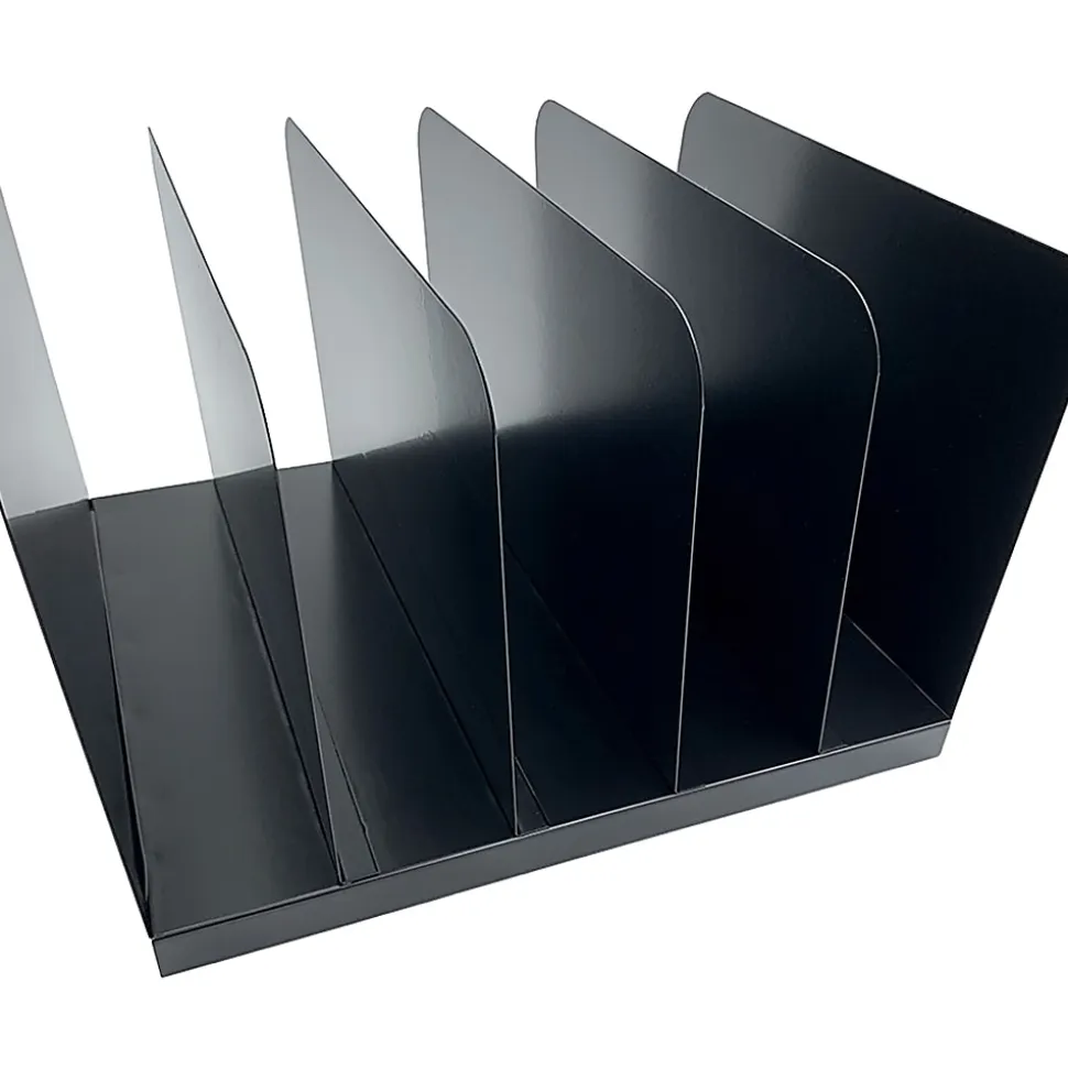 Huron Vertical Desk Organizer, 5 Compartment(s), Vertical, 7.75"H x 11"W x 12.50"D, Durable, Black, Steel