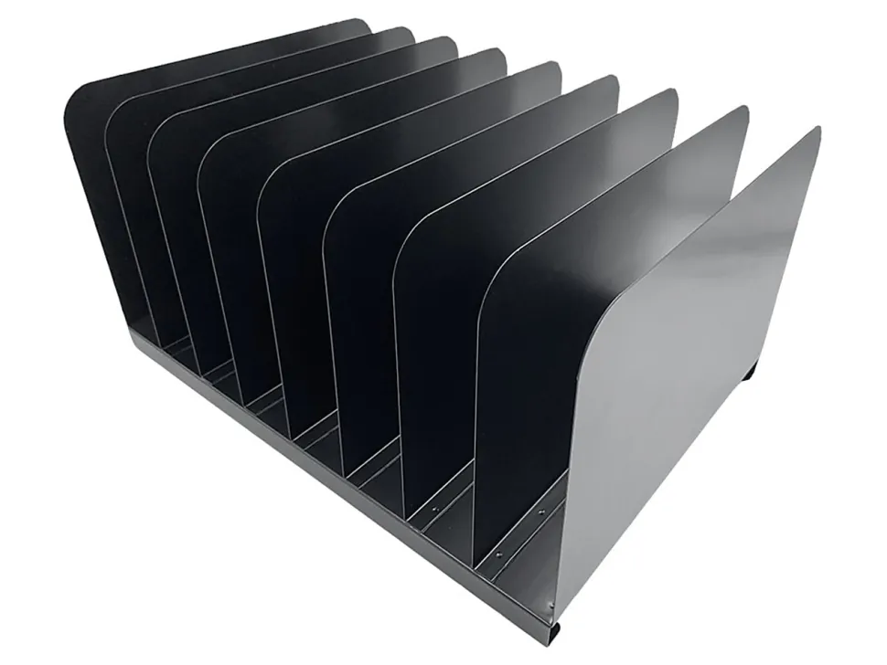 Huron Vertical Desk Organizer, 8 Compartment(s), Vertical, 7.75"H x 11"W x 15"D, Durable, Black, Steel