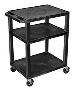 H. Wilson Luxor Tuffy 3-Shelf Cart, 24"W x 18"D, Black
