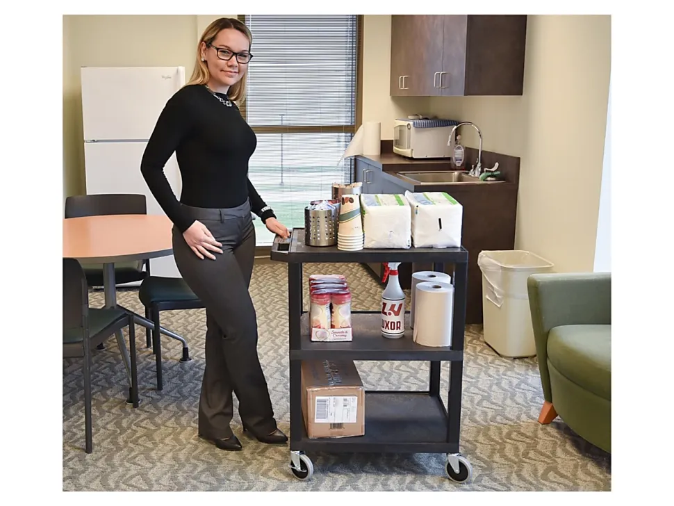 H. Wilson 3-Shelf Plastic Specialty Utility Cart, 34"H x 24"W x 18"D, Black Shelves/Black Legs