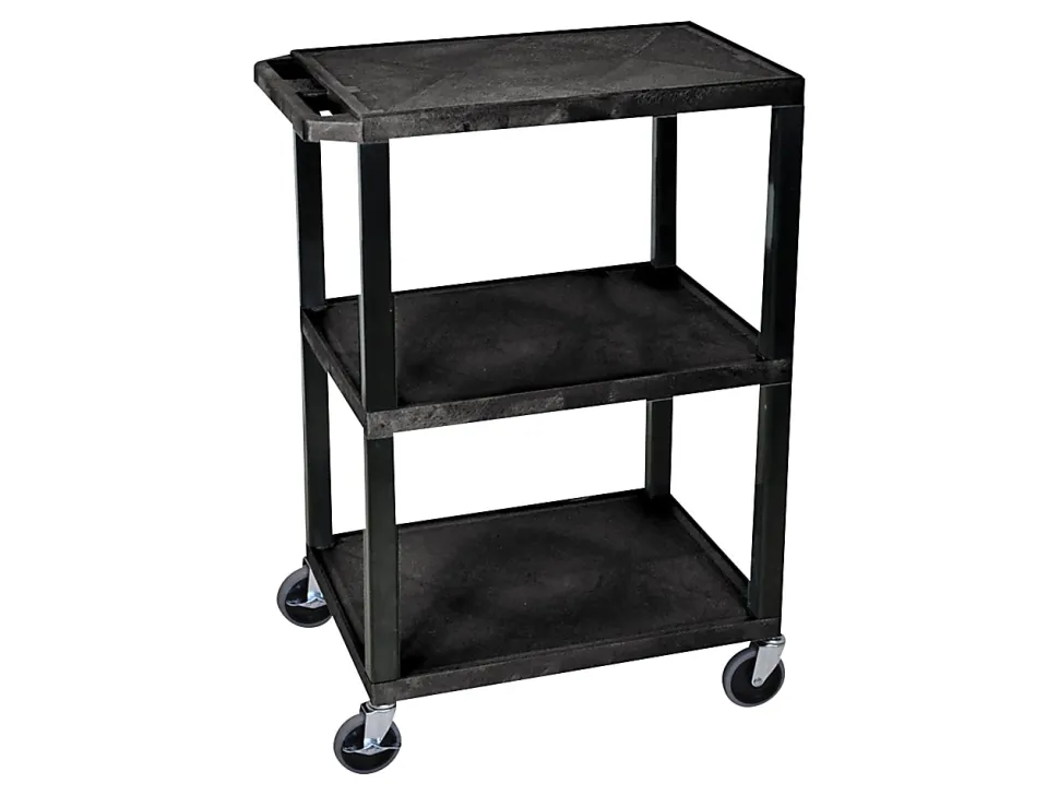 H. Wilson 3-Shelf Plastic Specialty Utility Cart, 34"H x 24"W x 18"D, Black Shelves/Black Legs
