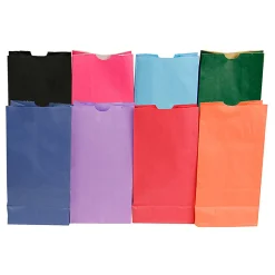 Hygloss Gusseted Flat Bottom Paper Bags, Size #6, Bright Assorted Colors, 28 Bags Per Pack, Set Of 3 Packs