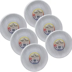 Hygloss Paper Plates, 9”, White, 100 Plates Per Pack, Set Of 6 Packs