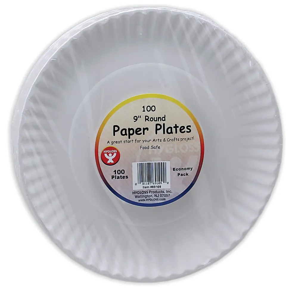 Hygloss Paper Plates, 9”, White, 100 Plates Per Pack, Set Of 6 Packs